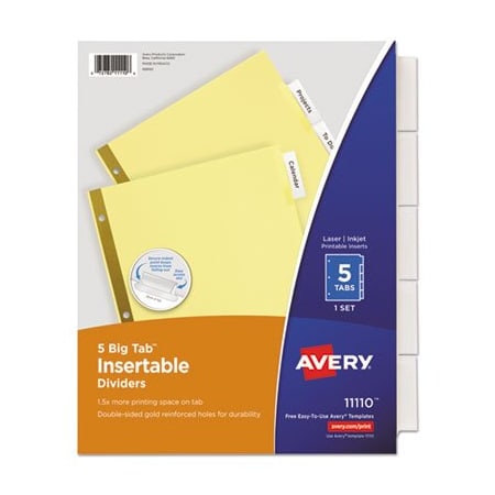 Avery Dennison Avery, Insertable Big Tab Dividers, 5-Tab, Letter 11110